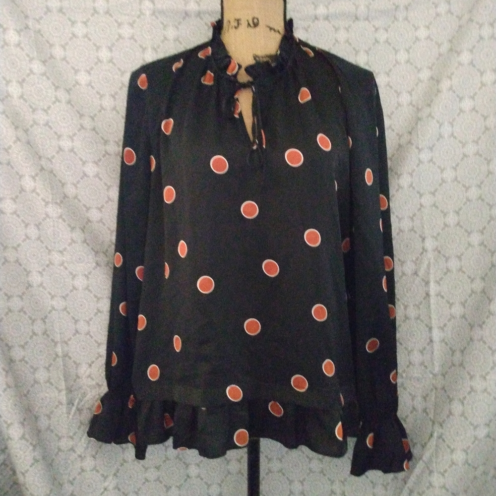 Matison Stone Orange Polka Dotted Black Top